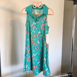 NWT Girls Collared Teal Butterfly Shirt Dress